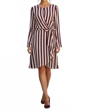 NEW DIVA USA long sleeve wrap dress in burgundy and cream stripe